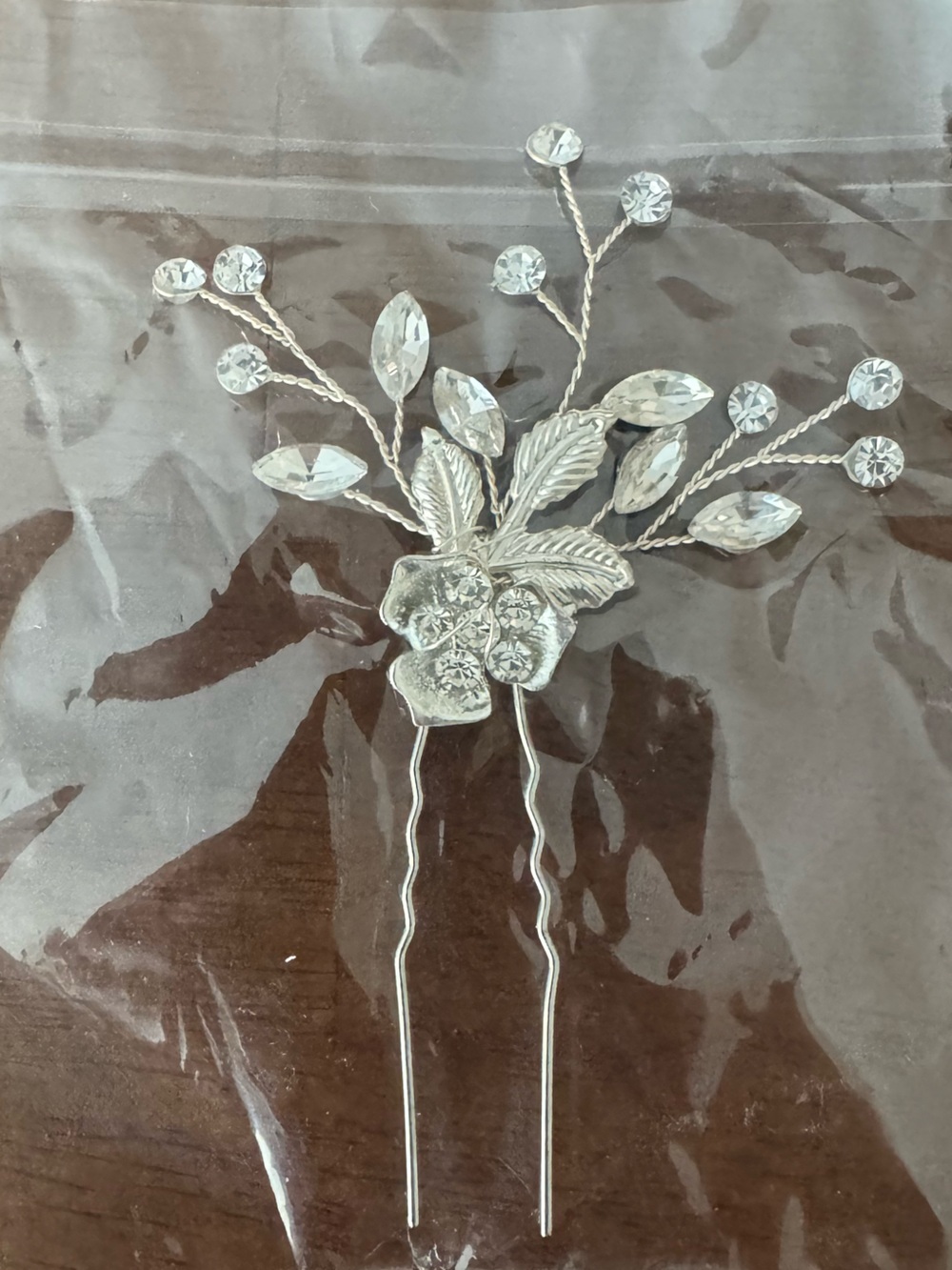 Crystal Floral 2 Bridal Hair Pin - Silver